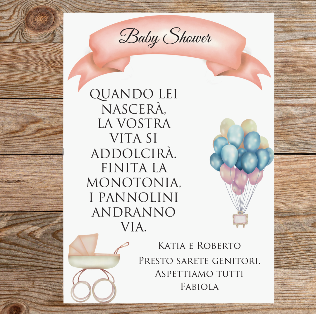 Biglietto Baby Shower Personalizzato Per Mamma Essere - Baby Girl Baby - Foto 4